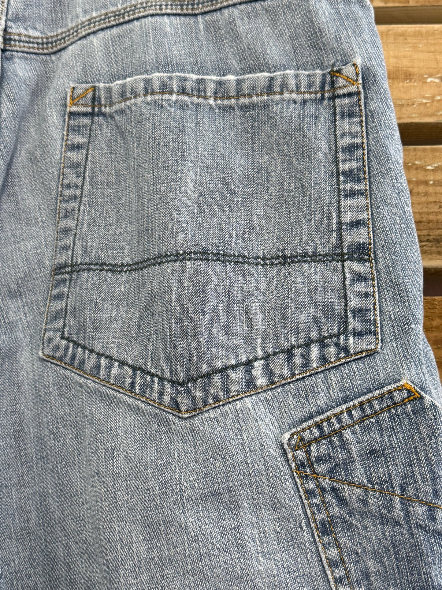 Vintage 90s Up Carpenter blue denim shorts. Jorts. Baggy/ skater. Waist 36”