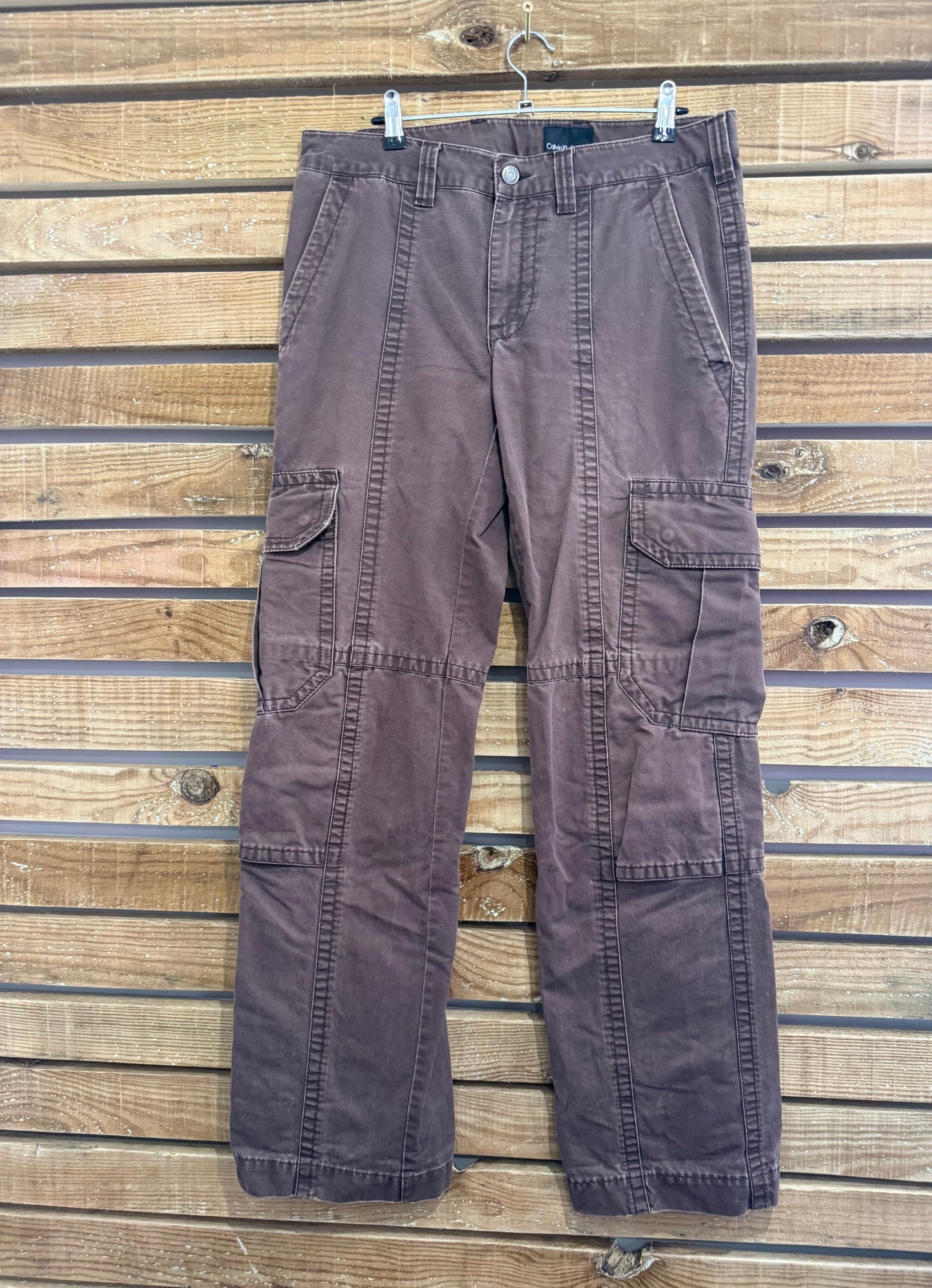 Vintage 90s Calvin Klein cargo jeans pants/ trousers. Brown. 34” waist, 35”leg.