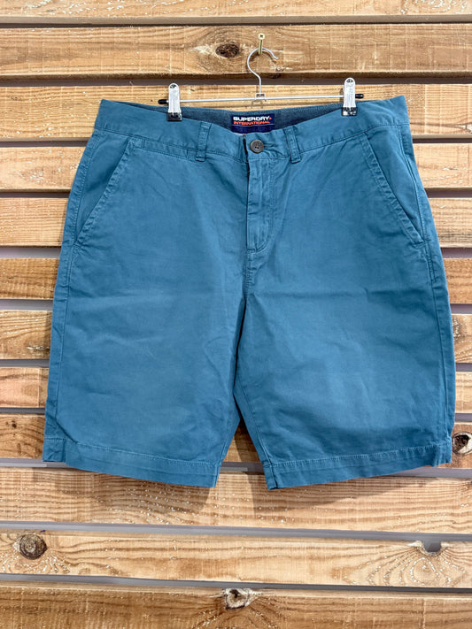 Superdry chino shorts. Summer. Blue. Size small. Waist 36”