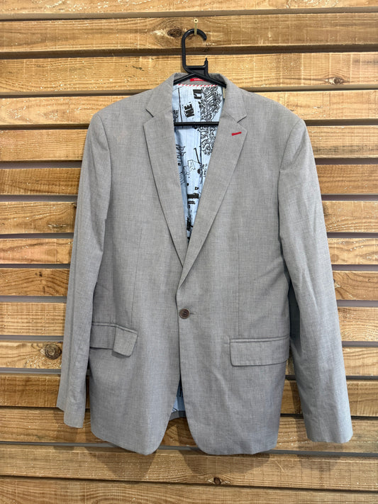 Vintage Y2K Energie cotton Blazer/Jacket. Grey. Magazine print. Size 40” chest, small.