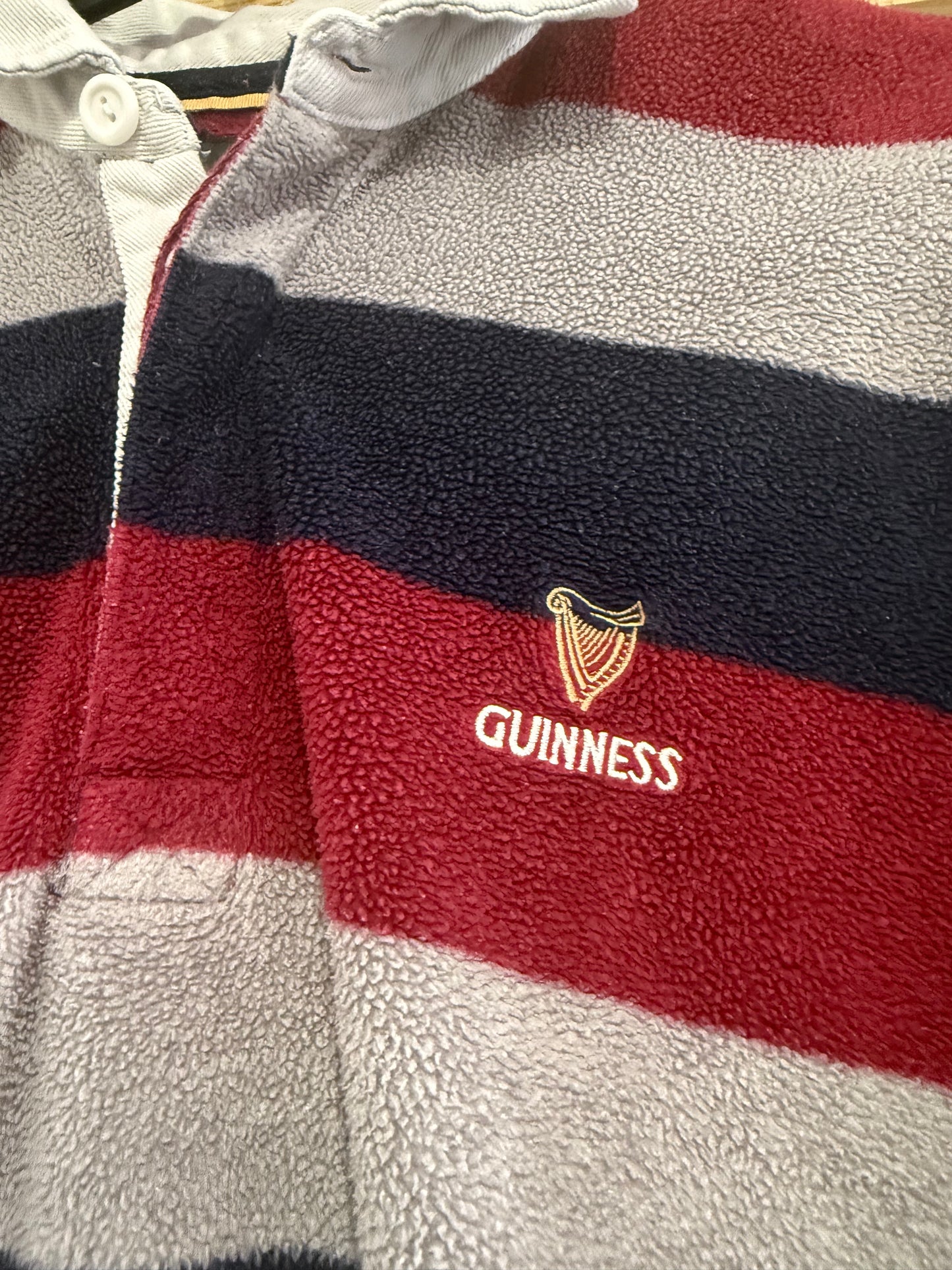 Vintage 90s Guinness Rugby Striped embroidered Shirt/ fleece. Size Medium.