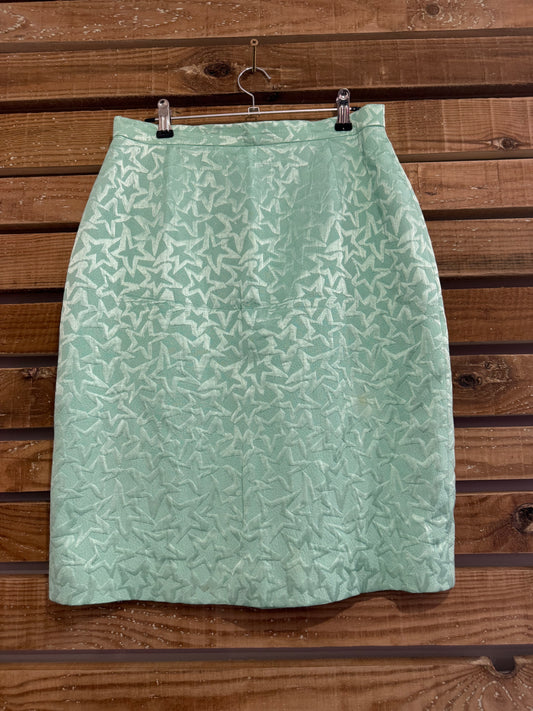 Vintage 80s Escada turquoise star print skirt. Summer. Waist 28”