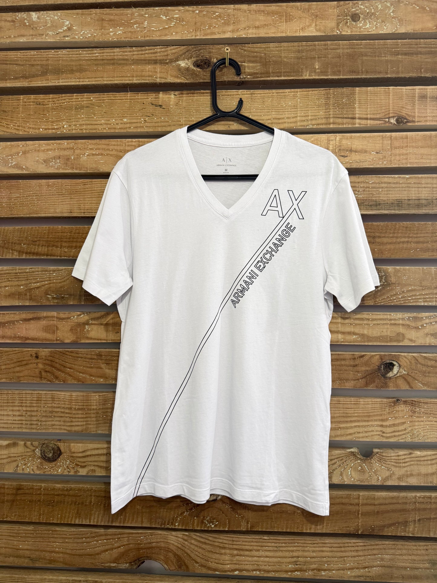 Armani Exchange V Neck logo T-shirt. Cotton. White. Size Medium.