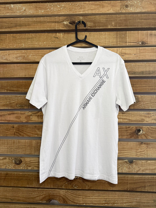 Armani Exchange V Neck logo T-shirt. Cotton. White. Size Medium.