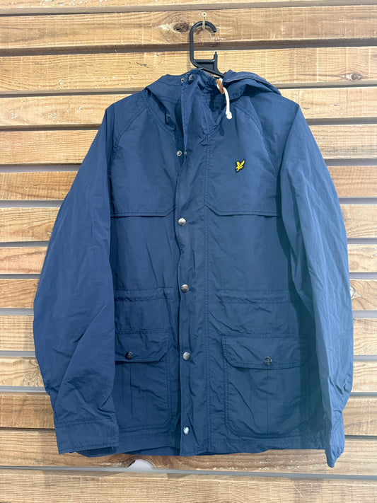 Vintage Y2K Lyle & Scott hooded parka jacket. Navy blue. Size large.