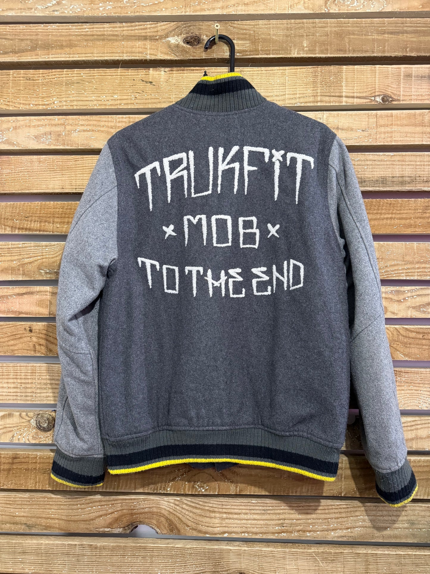 Vintage Y2K RARE Trukfit Mob Varsity Jacket. Size Small. Grey. Lil Wayne, Lil Weezy To The End.