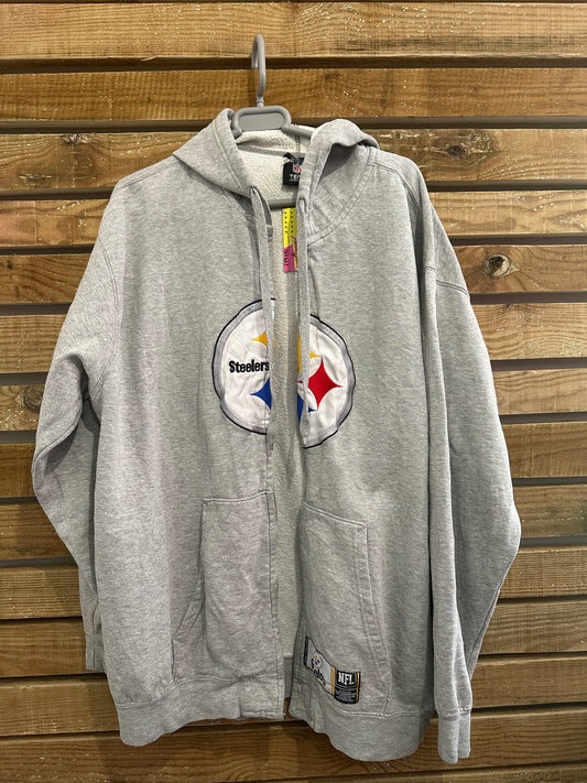 Vintage 90s NFL Steelers hoodie/ hooded sweater. Grey. Size XL