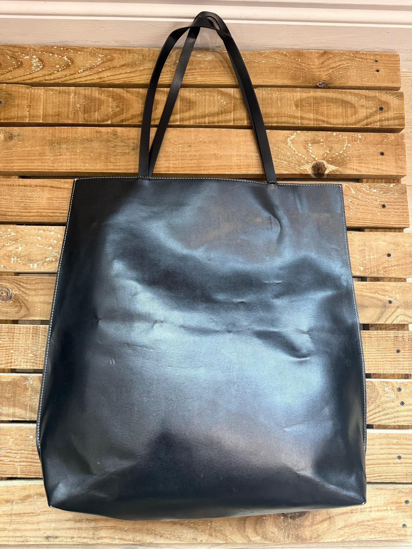 Ganni recycled leather banner tote bag.