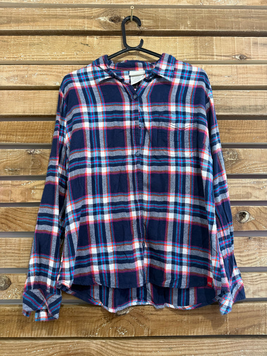 Vintage 90s Dickies plaid/ checked flannel blue shirt. Size Medium