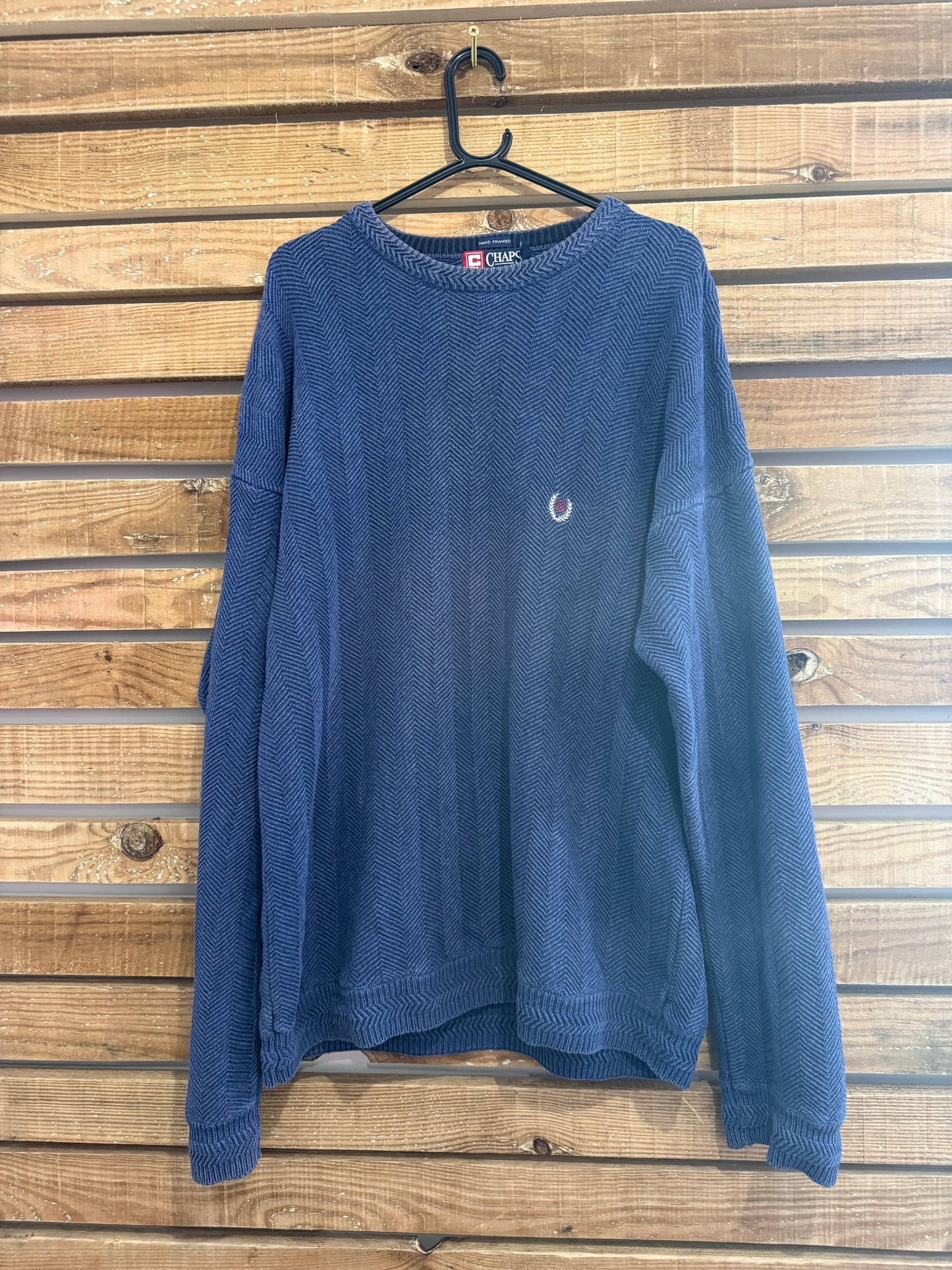 Vintage 90s Chaps Ralph Lauren Crewneck jumper/ sweater. Blue. Ribbed Cotton. Size XXL.