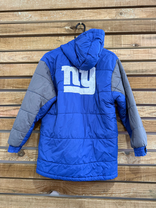 Vintage 90s NY Giants NFL hooded sports puffer jacket. USA. Football. Size Small.