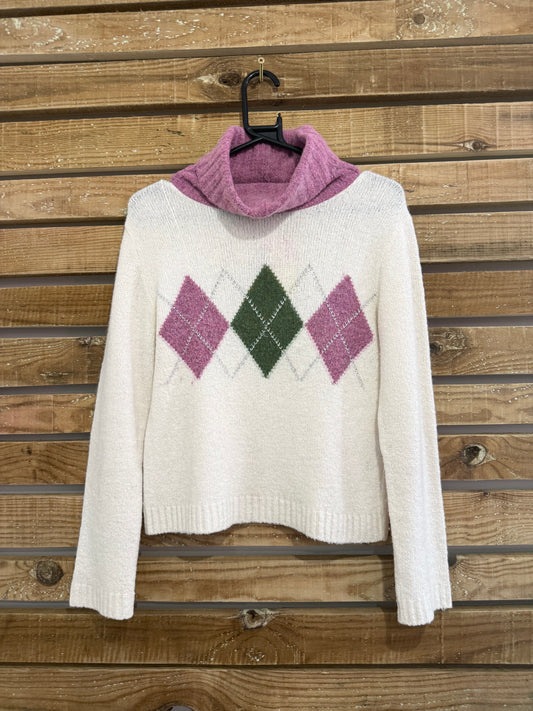 Vintage Y2K roll neck/ turtle neck argyle pattern jumper. Size small.