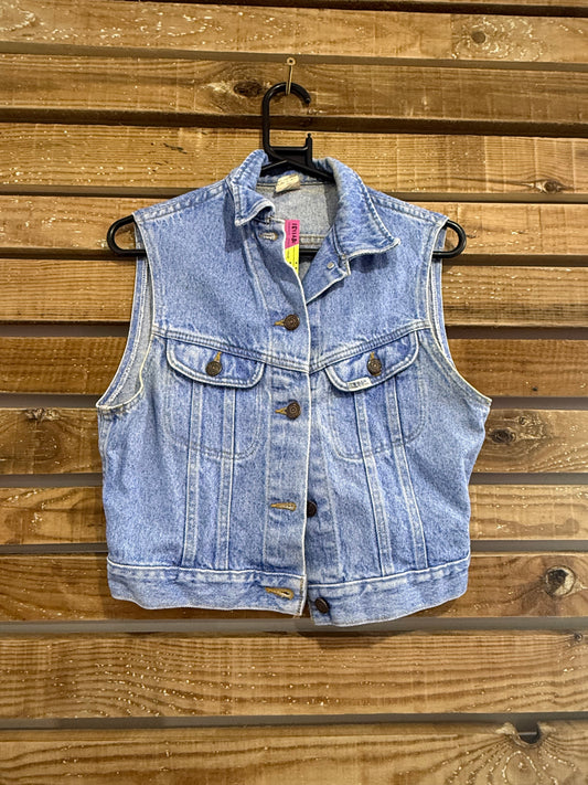 Vintage 80s Lee blue denim Gilet sleeveless Jacket. Size Medium. Festival/ Summer.