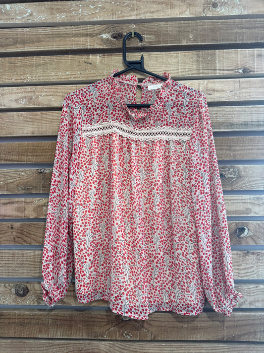 Red berry ruffled high neck top. Size Small. Boho/ summer.