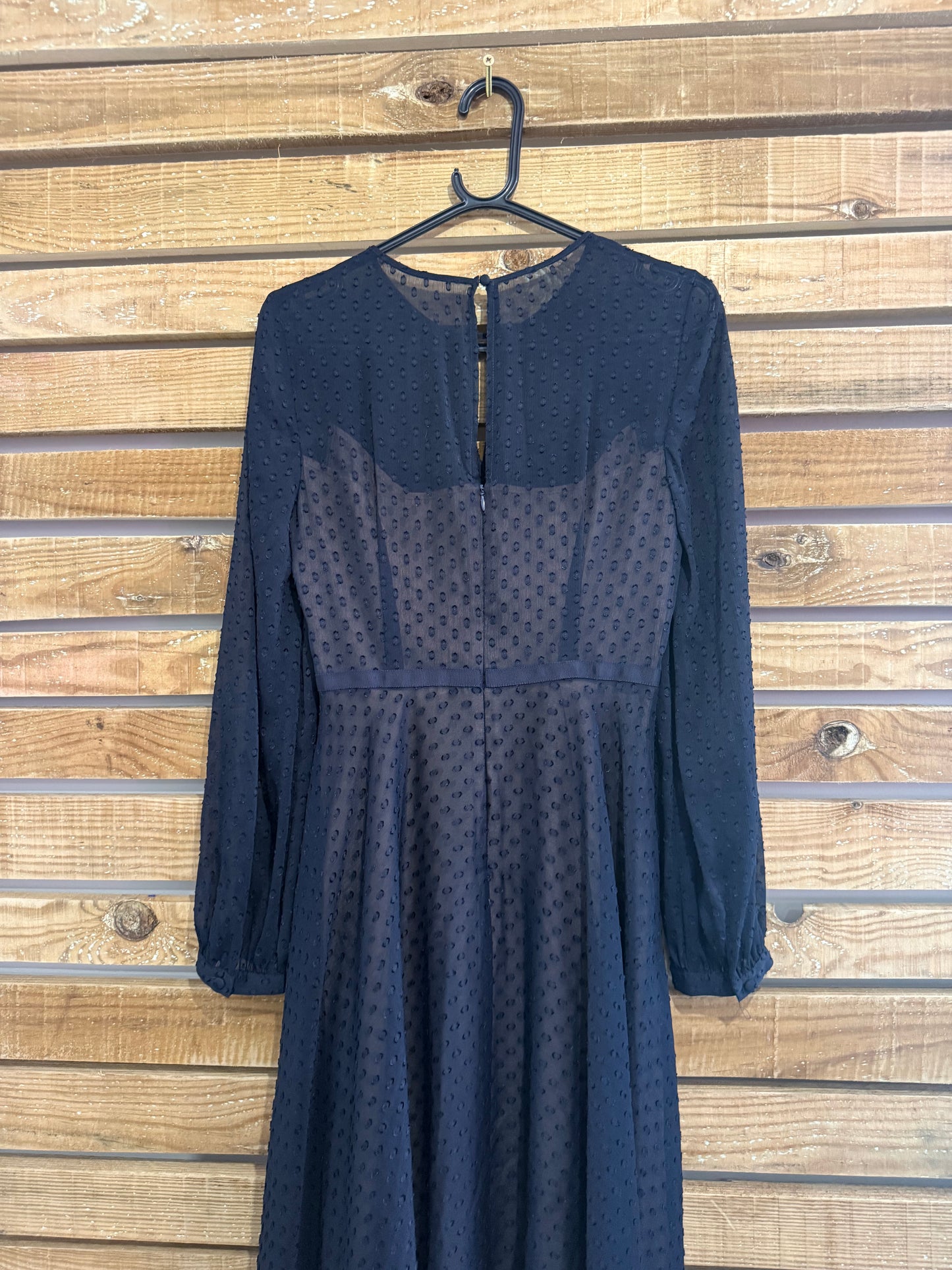 Hobbs Claudette clip dot sheer detail midi dress. Evening/wedding. Size UK10.