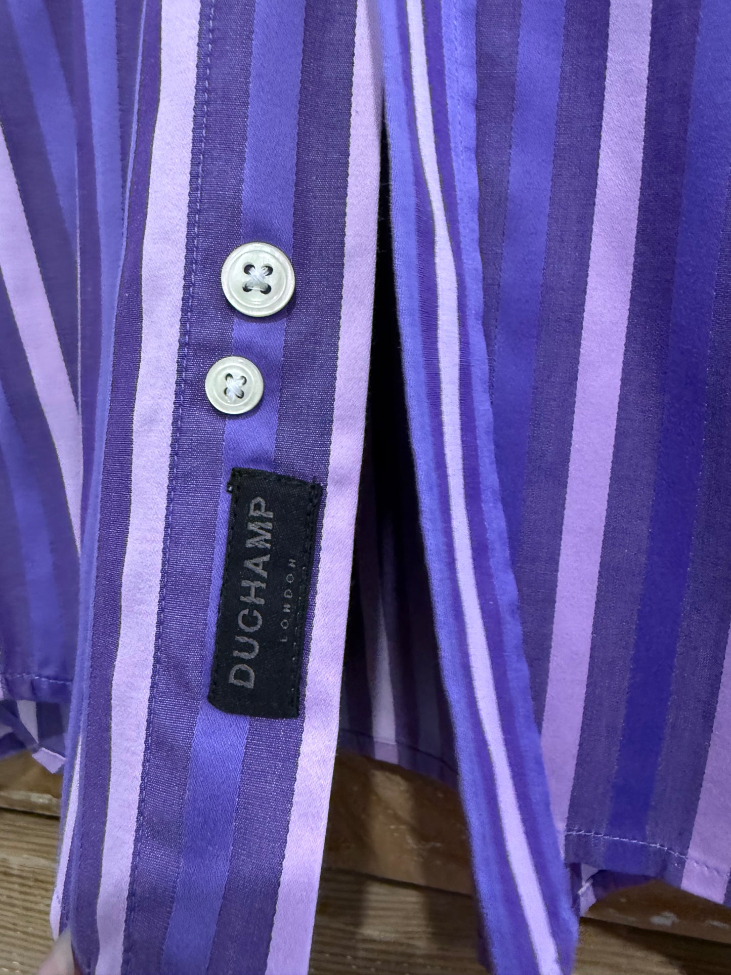 Duchamp striped shirt. Purple. 16 collar. Size Large.
