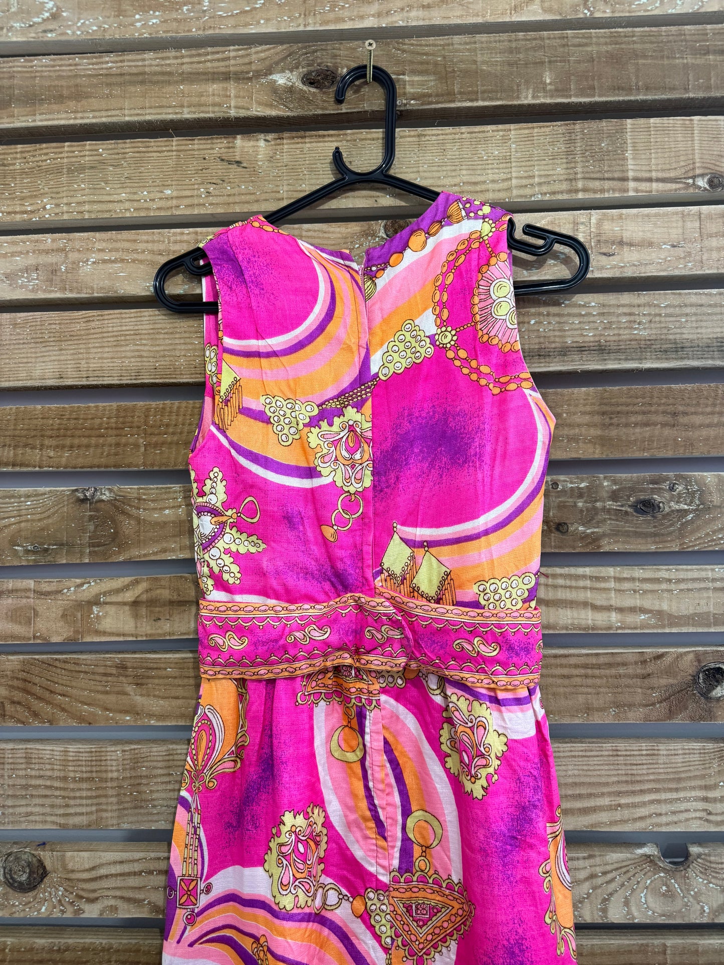 Vintage 60s/70s psychedelic print maxi dress. Summer/ Wedding/ evening/ holiday. Size UK8. Hippy/ Boho
