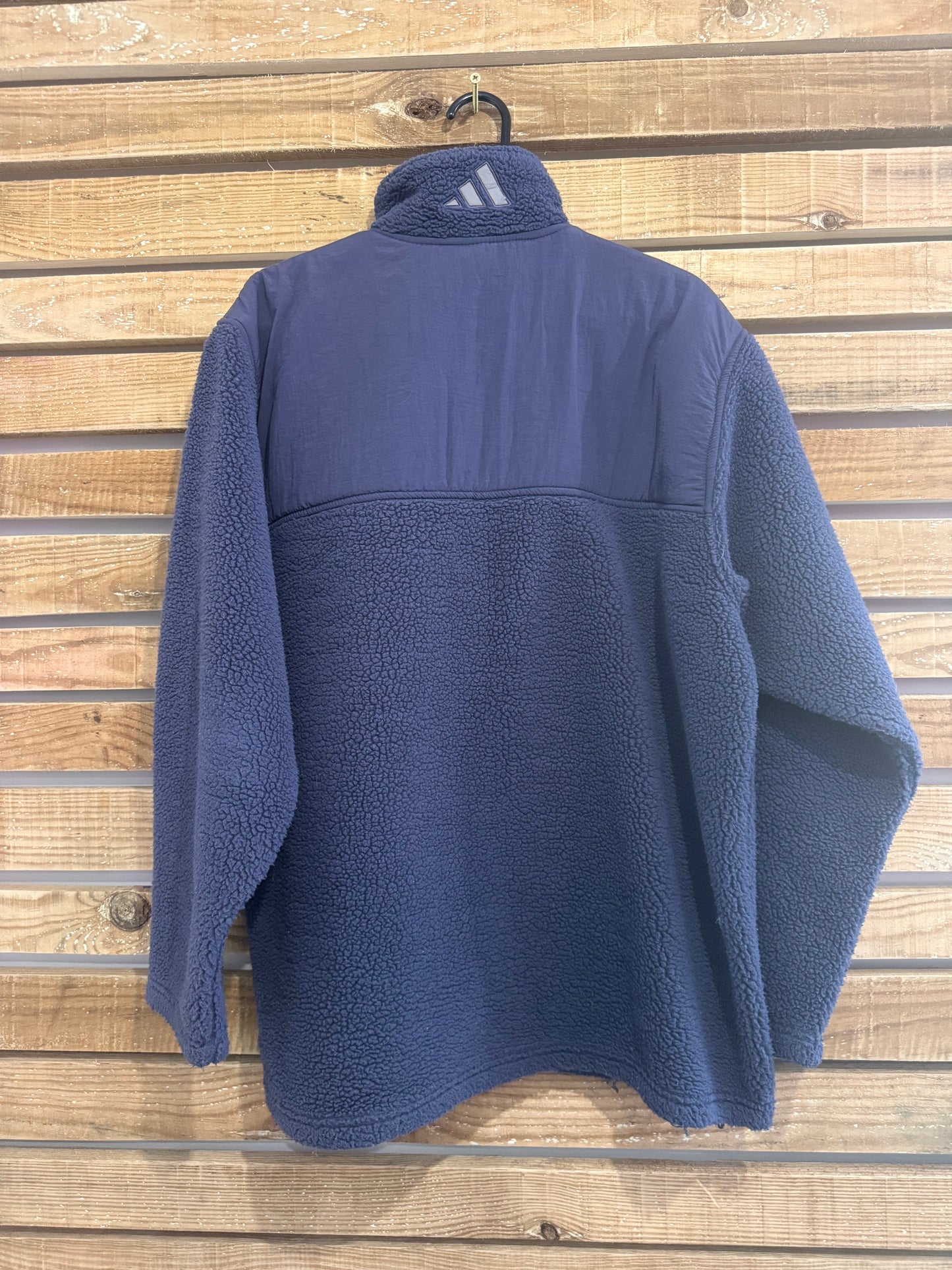 Vintage 90s RARE Adidas 1/4 zip spell-fleece jacket. Blue. Size Large.