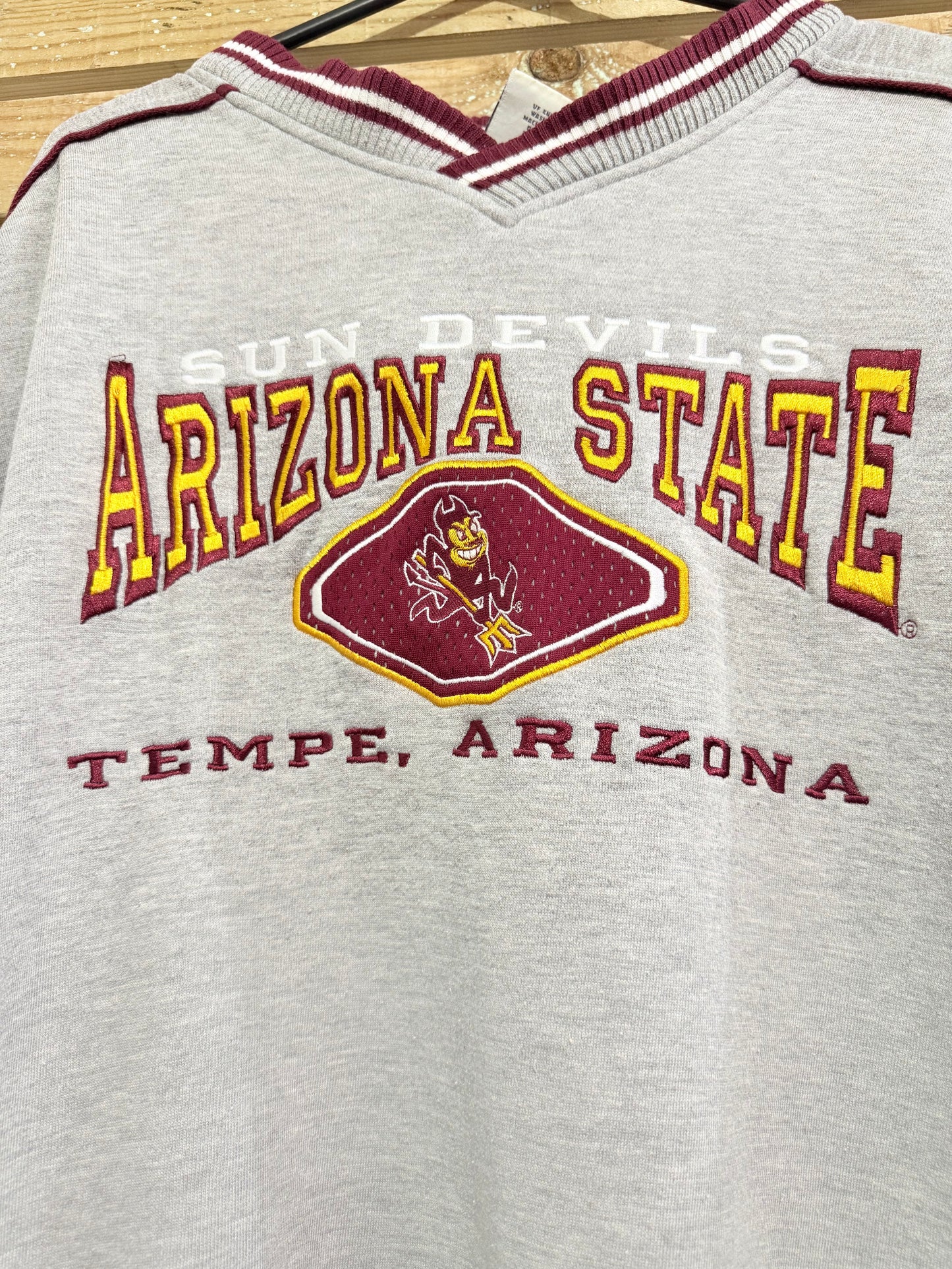 Vintage 90s Lee American varsity embroidered sweater/ sweatshirt. “Sun Devils, Arizona State” USA. Size XL.