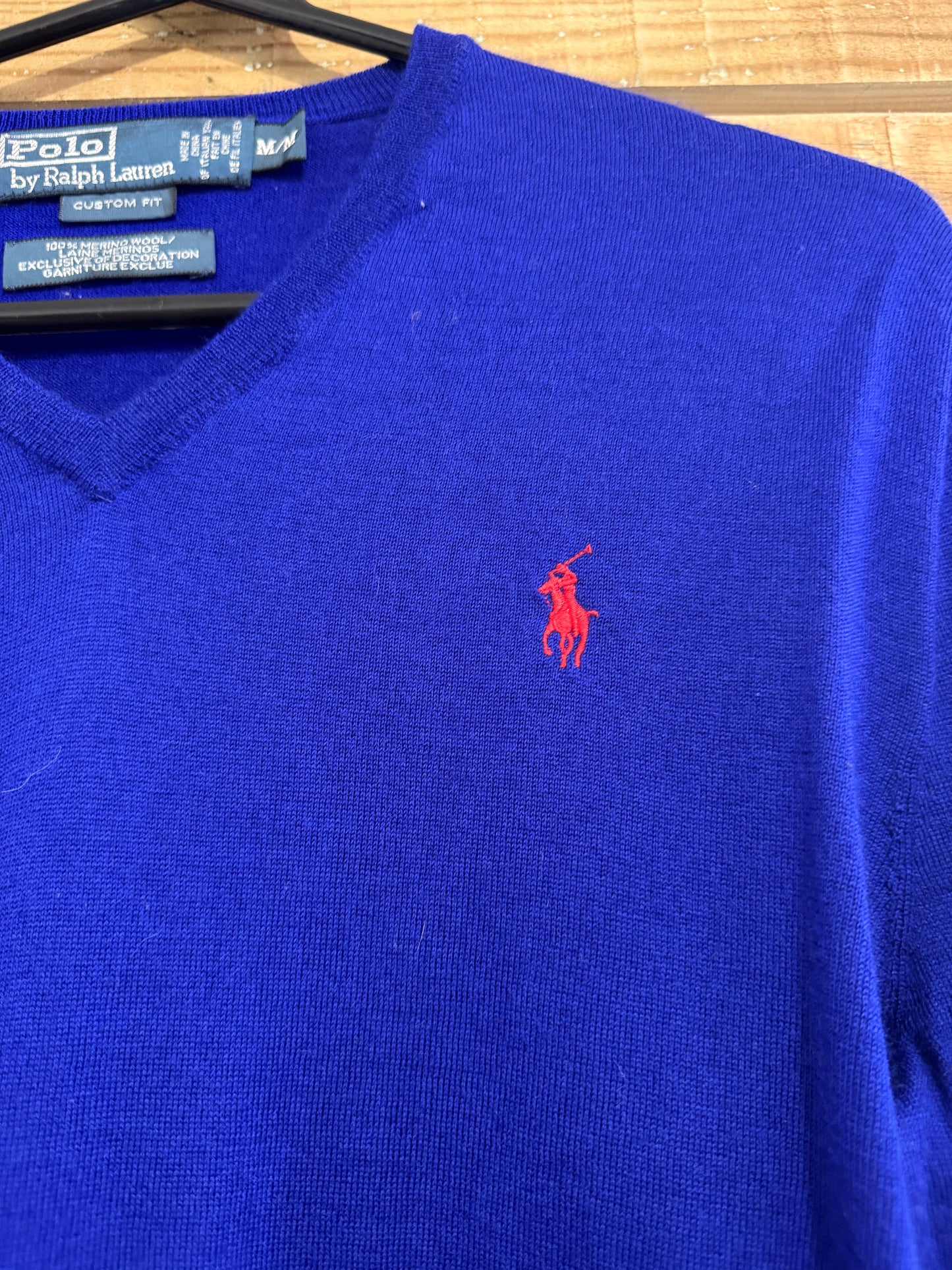 Vintage 90s Ralph Lauren V Neck jumper/ sweater. Blue. Wool. Size medium.