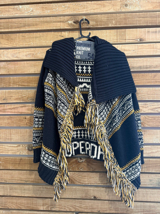 Superdry premium knit open cardigan. Tasselled. Cowboy/ Yellowstone. Size Medium.
