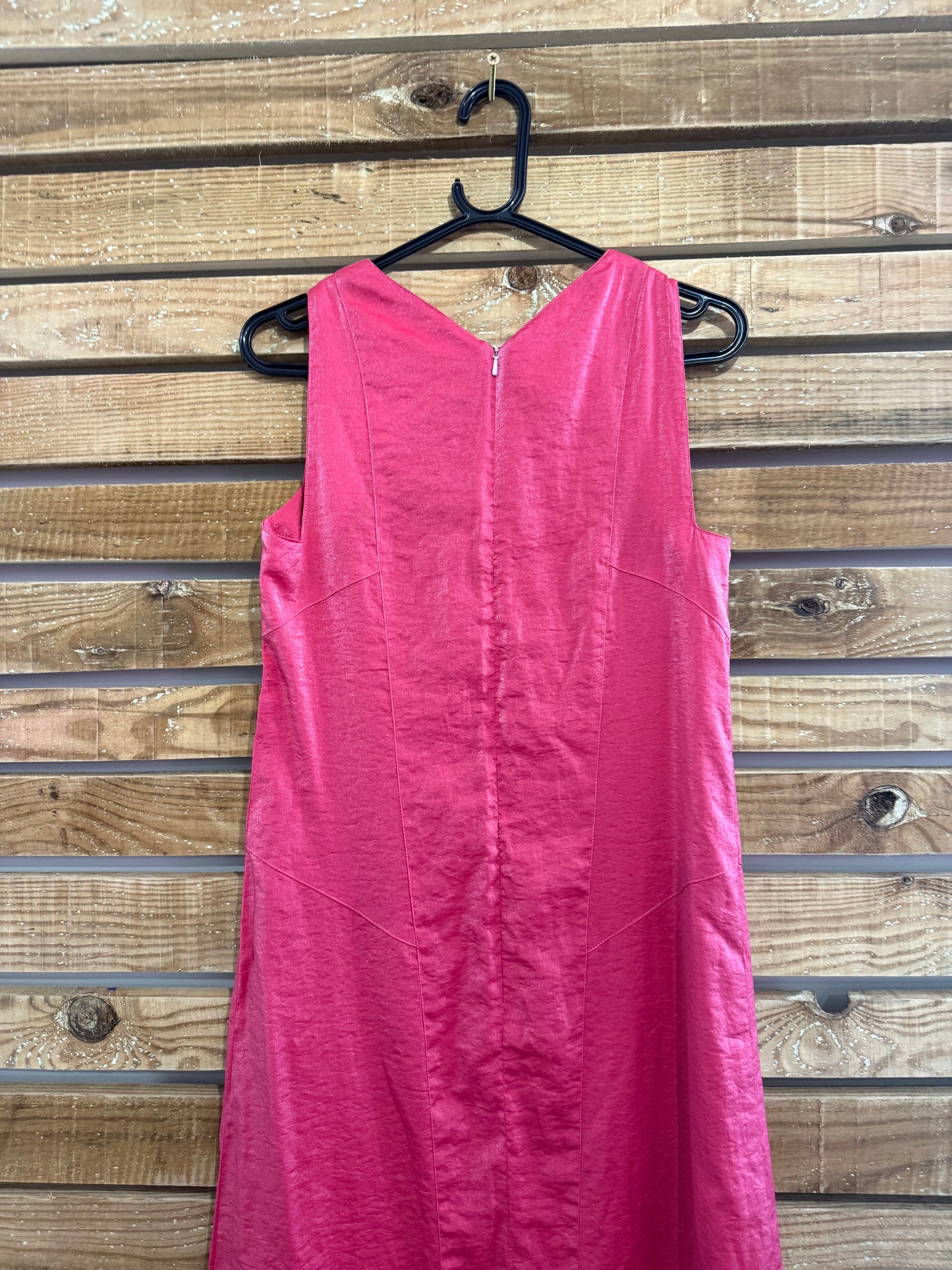 Vintage Y2K Liberty of London midi v neck dress. Shimmery/ lamé fabric. Size 10.