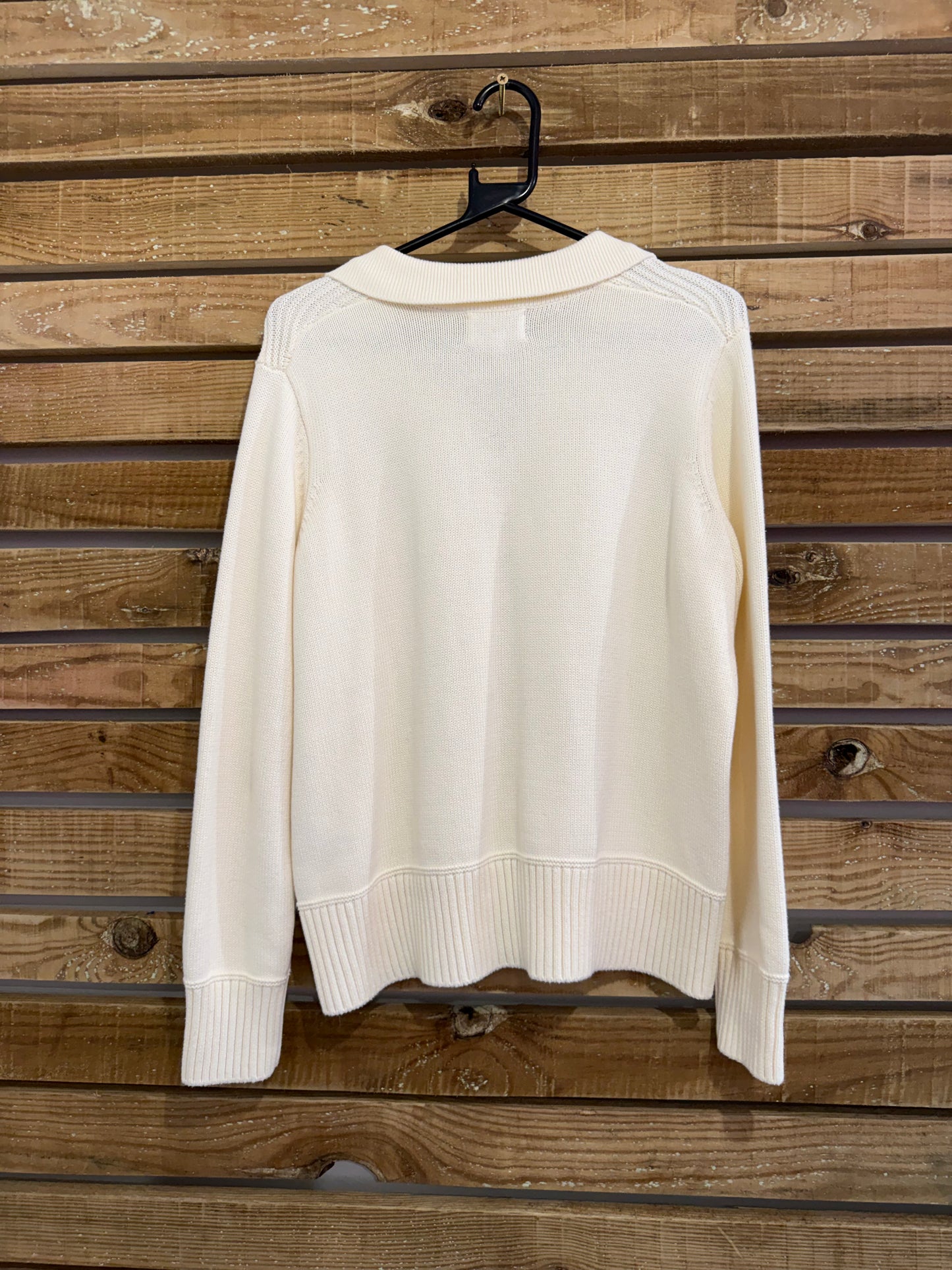Joules knit lace up collared cotton jumper/ sweater. Cream. Size Medium.