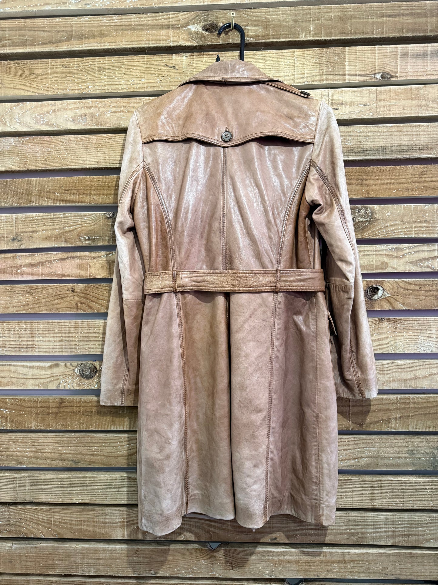 Vintage Y2K long leather belted Mac/ Coat. Size 12