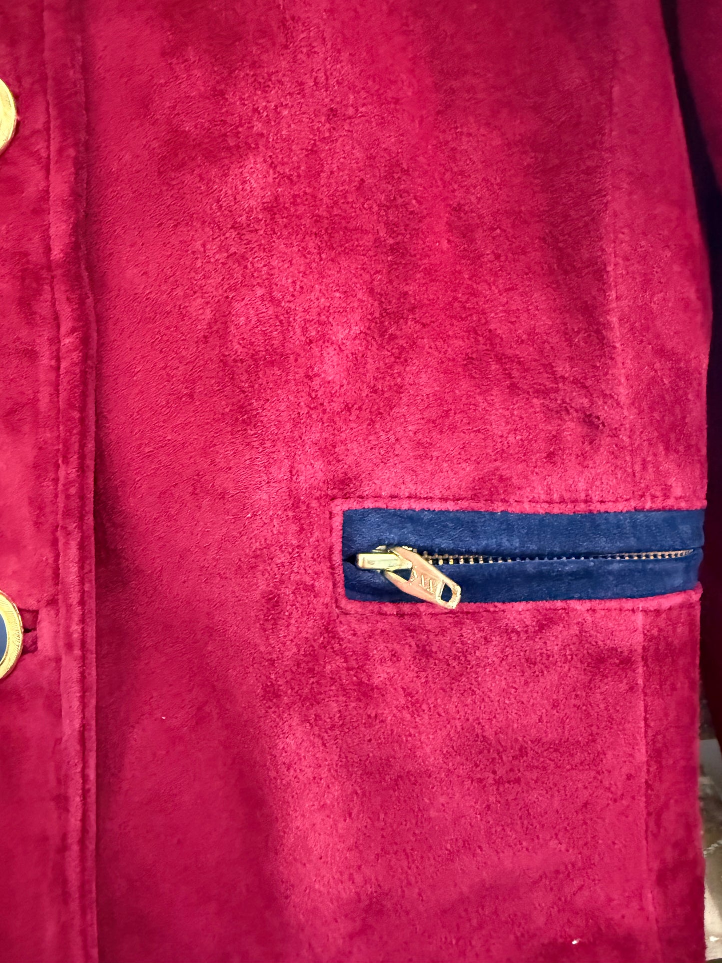 Vintage 80s suede leather Danier jacket. Gold buttons.Military/ Festival. Size Large.