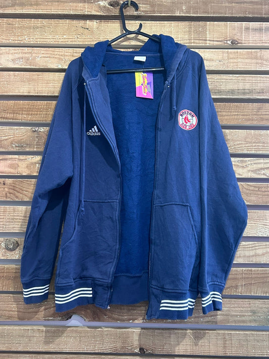 Vintage Y2K MLB Boston Red Sox Adidas hoodie/ hooded sweatshirt. Blue. Size Large.