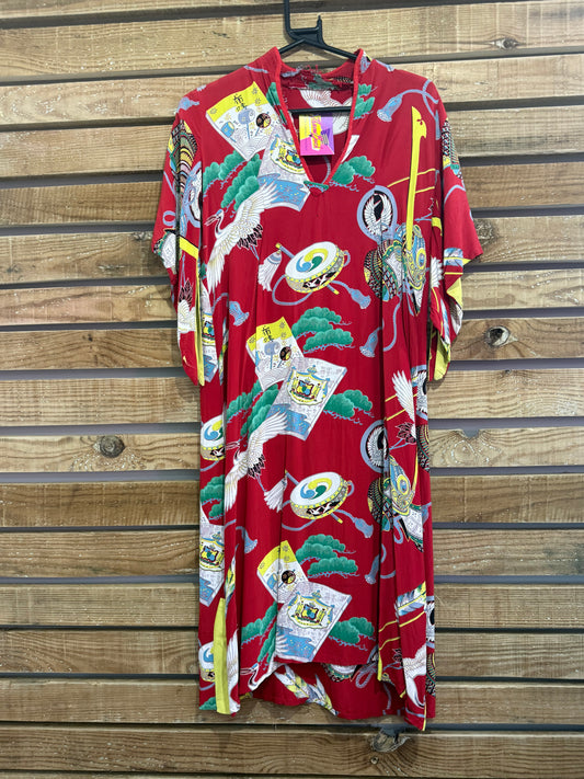 Vintage 40s/ 50s oriental pake muu Hawaiian dress. Rockabilly/ pin up. Size 8-10