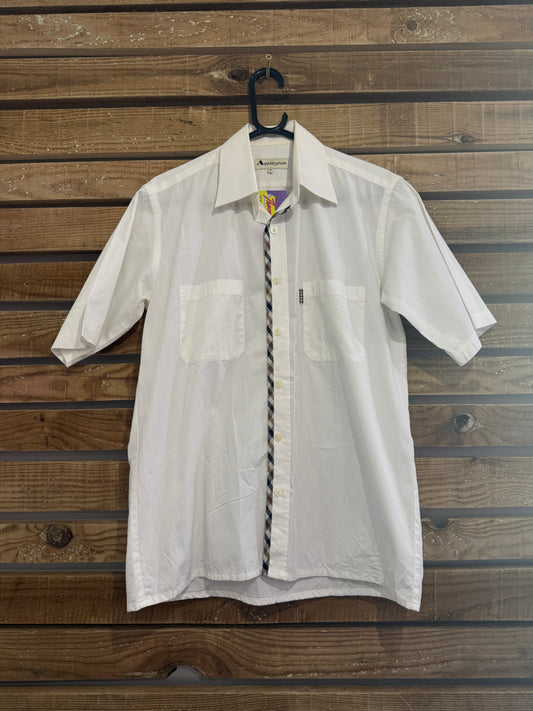 Vintage 80s Aquascutum white with nova check pattern button up shirt. Size Medium.