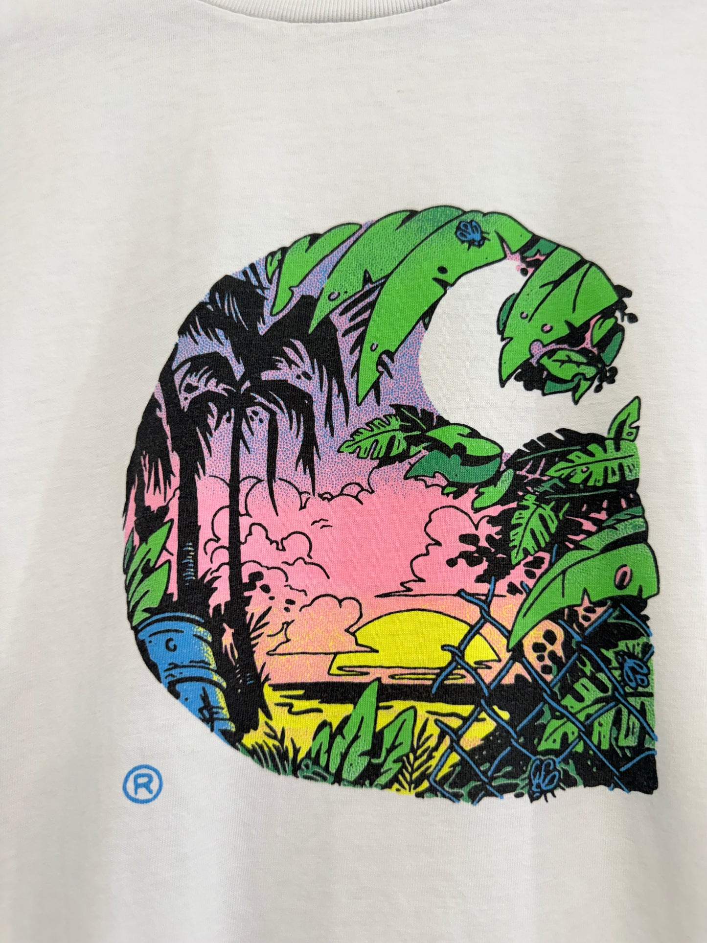 Carhartt summer print motif t-shirt. White. Workwear/ cowboy/ USA. Size XL.