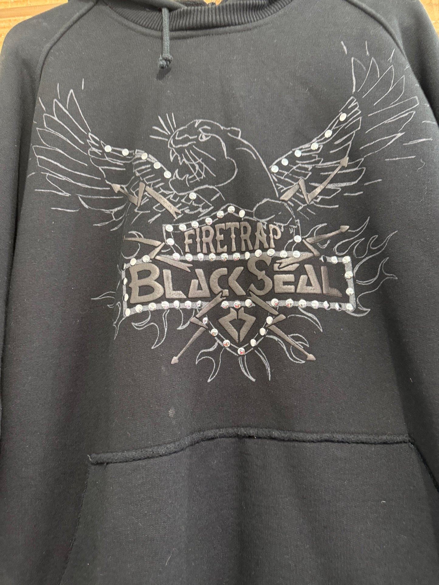 Vintage Y2K Firetrap Black Seal hoodie. Hooded sweater. Black Size Large.