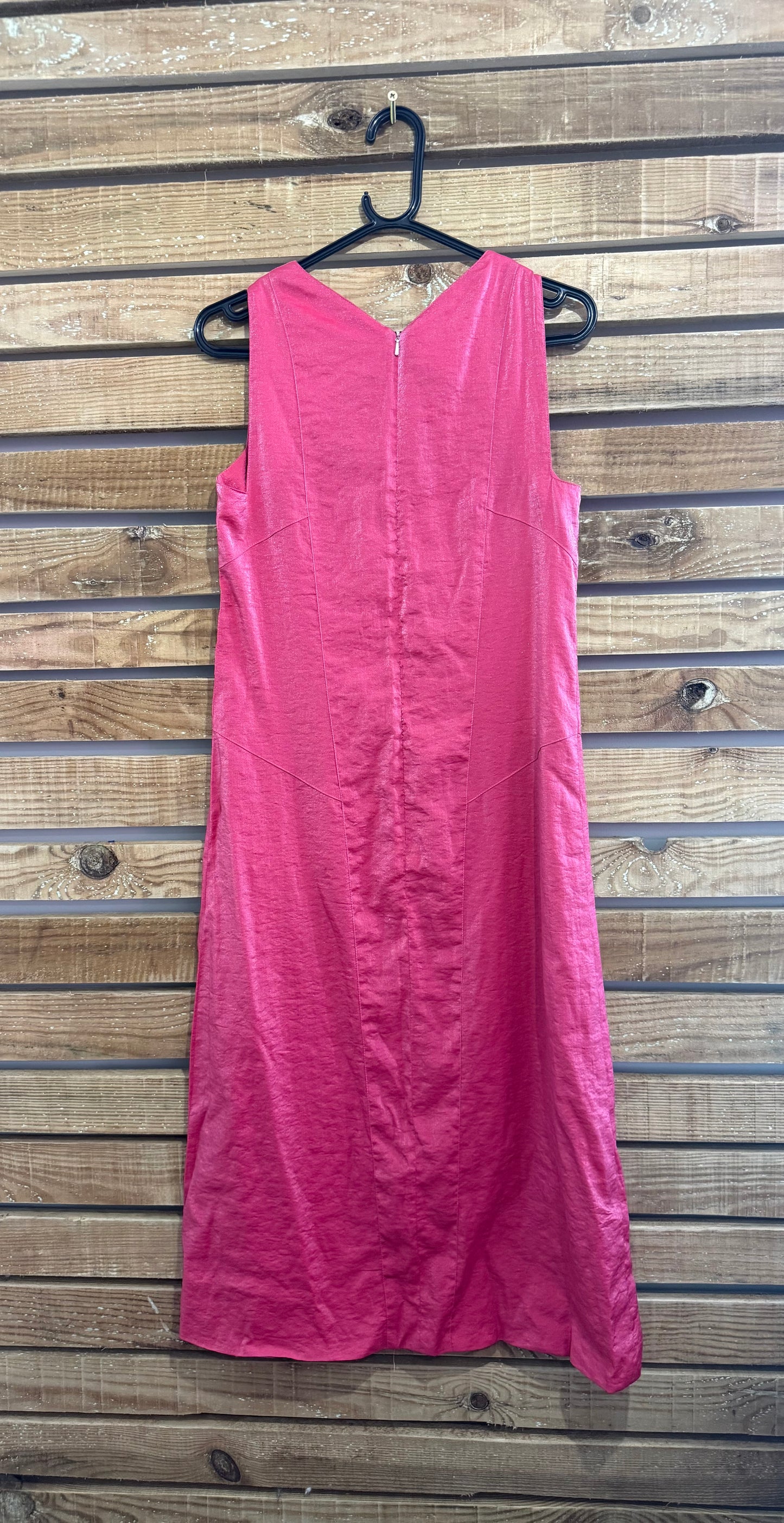 Vintage Y2K Liberty of London midi v neck dress. Shimmery/ lamé fabric. Size 10.