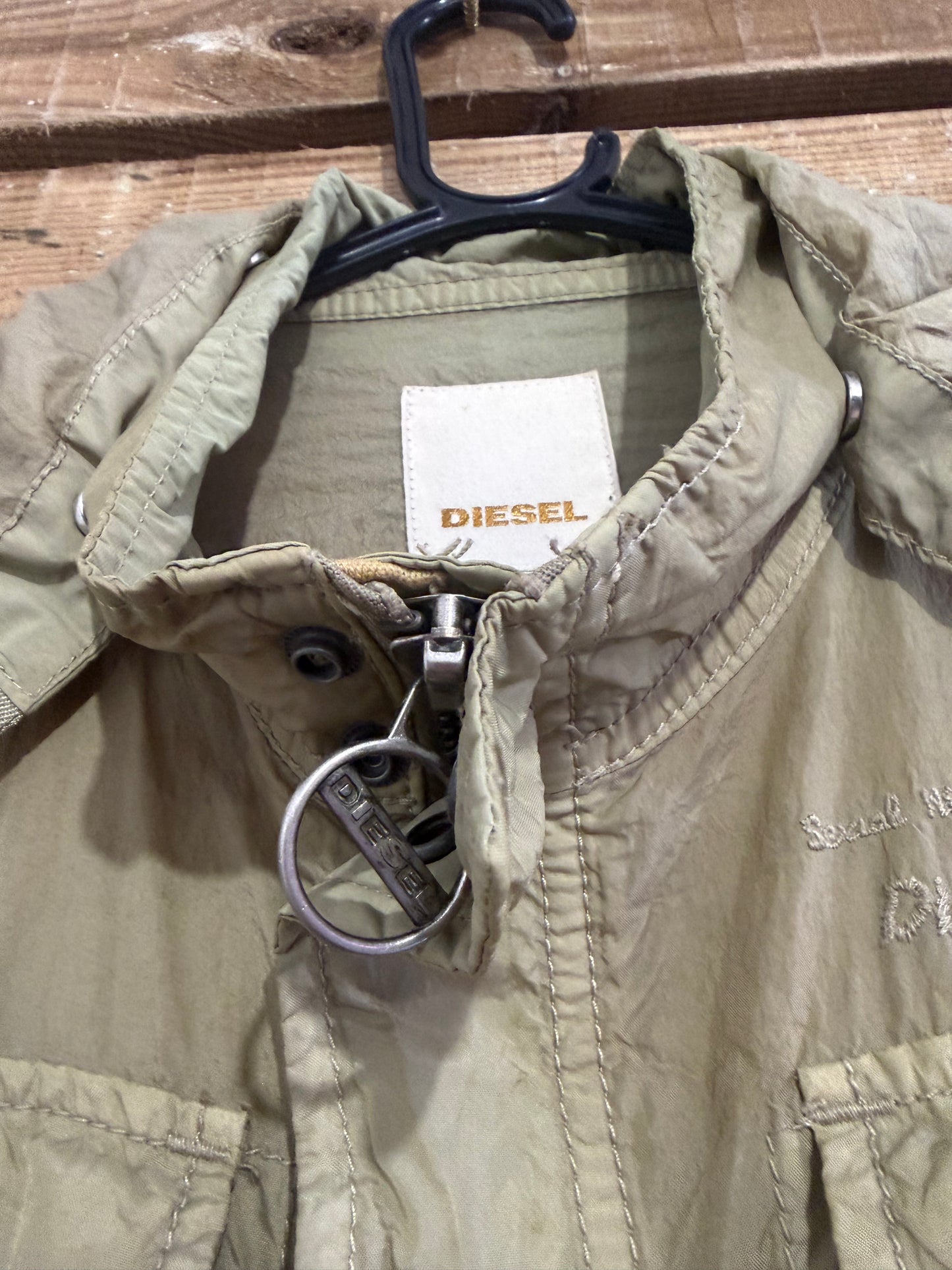 Vintage 90s Diesel rain jacket/ coat. Khaki. Size Large. Gorpcore.