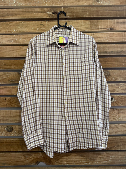 Vintage 80s Aquascutum checked button up shirt. Size Medium.