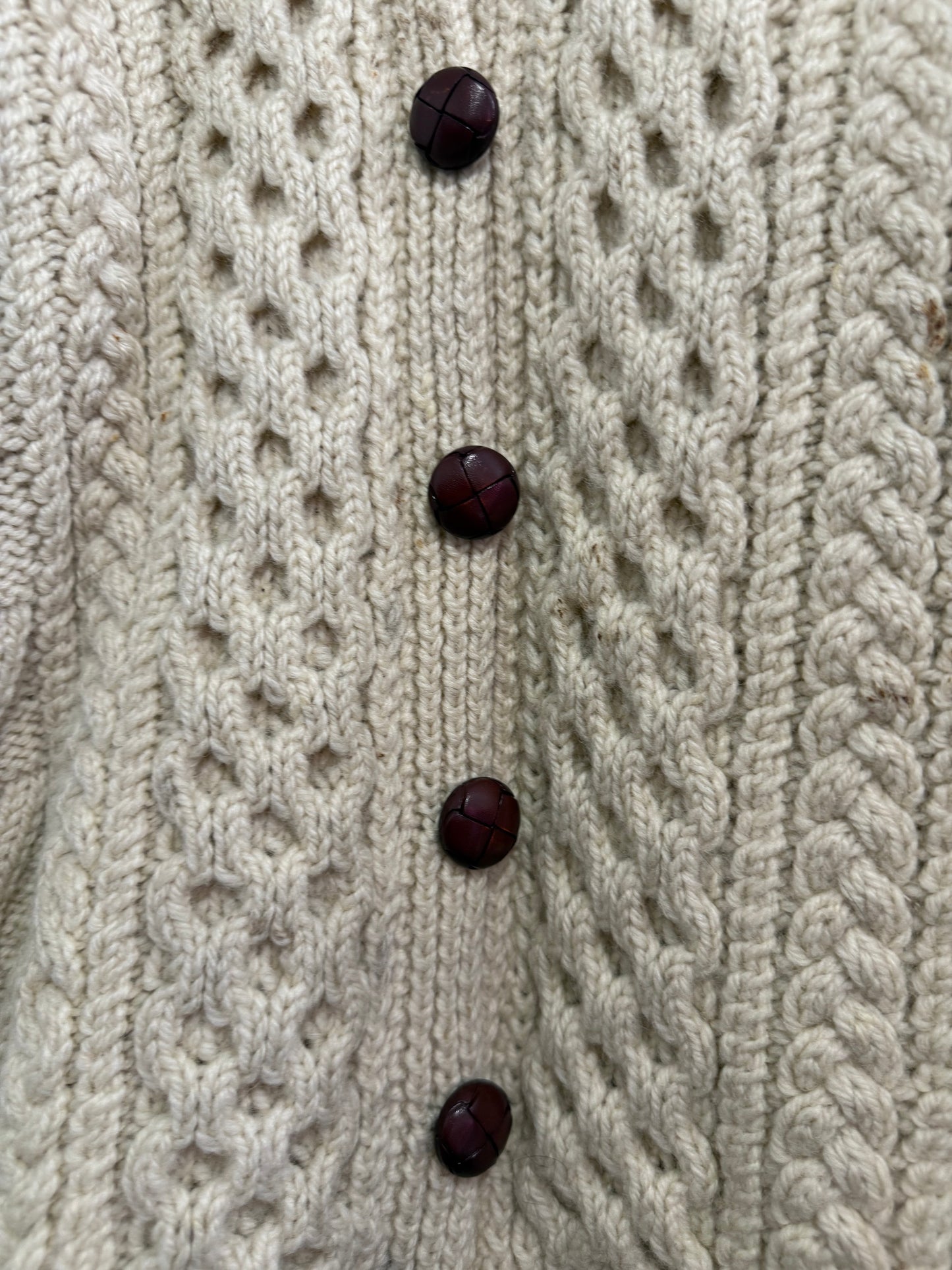 Vintage 70s Aran Knit Cream Cable Knit Cardigan. Size Large
