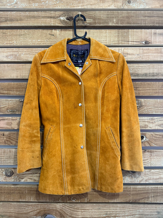 Vintage 70s suede leather mustard jacket. Coachella/ Hippy/ Yellowstone/ festival/ boho. Size Small.