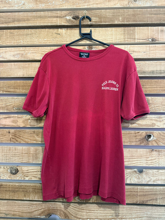 Vintage 90s Ralph Lauren ribbed embroidered logo T-shirt. Size XL.