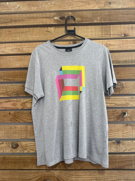 Vintage Y2K Paul Smith print motif T-shirt. Grey. Size XXL.
