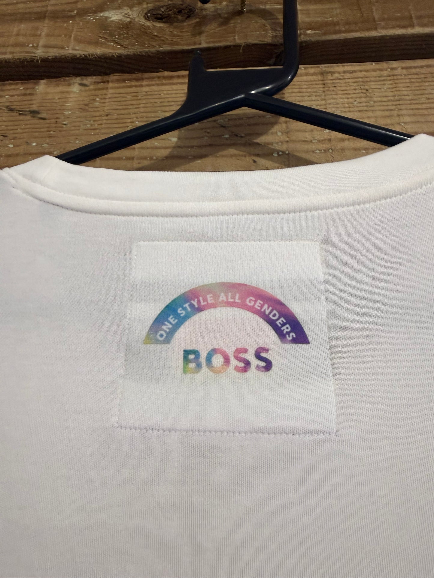 Hugo Boss rainbow logo T-shirt. Pride/Gender Equality. White. Size Small.