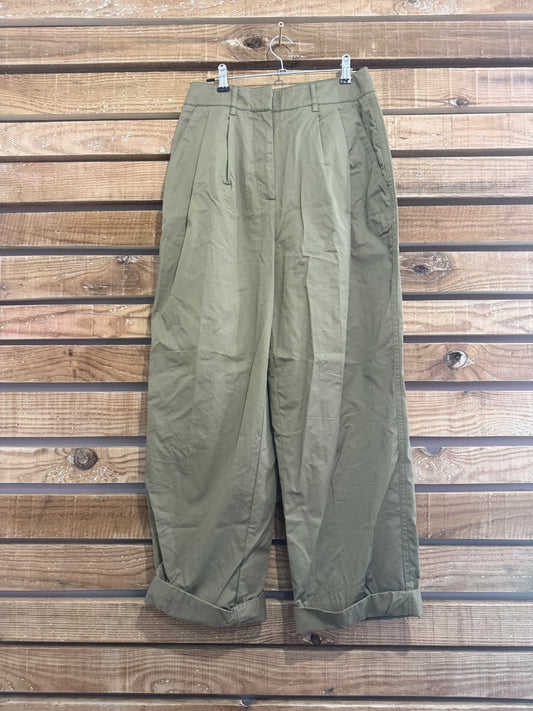 Mint Velvet khaki tapered trousers. Size UK8, 26” waist.