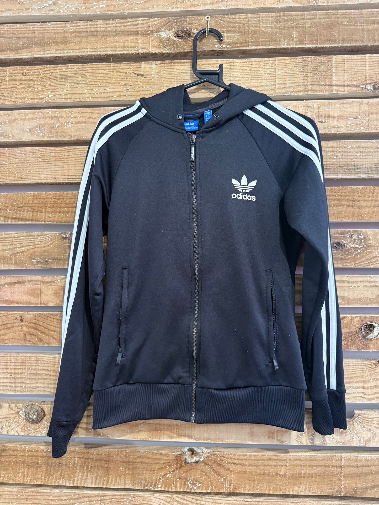 Vintage Y2K Adidas track jacket hoodie. Black. Size 14.