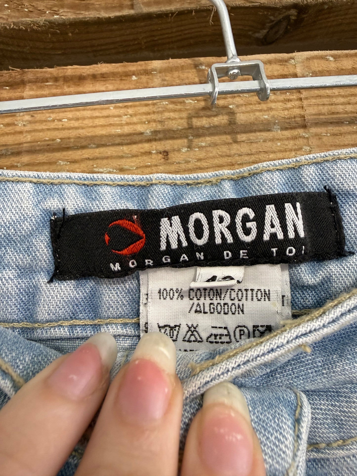 Vintage Y2K Morgan de Toi denim maxi skirt. Tassels. Eu42. Size UK12 32” waist.