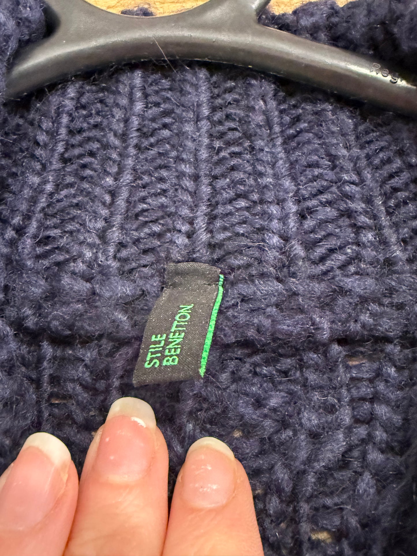 Vintage Y2K Benneton zip up wool knit cardigan/ jumper. Blue. Size Medium.