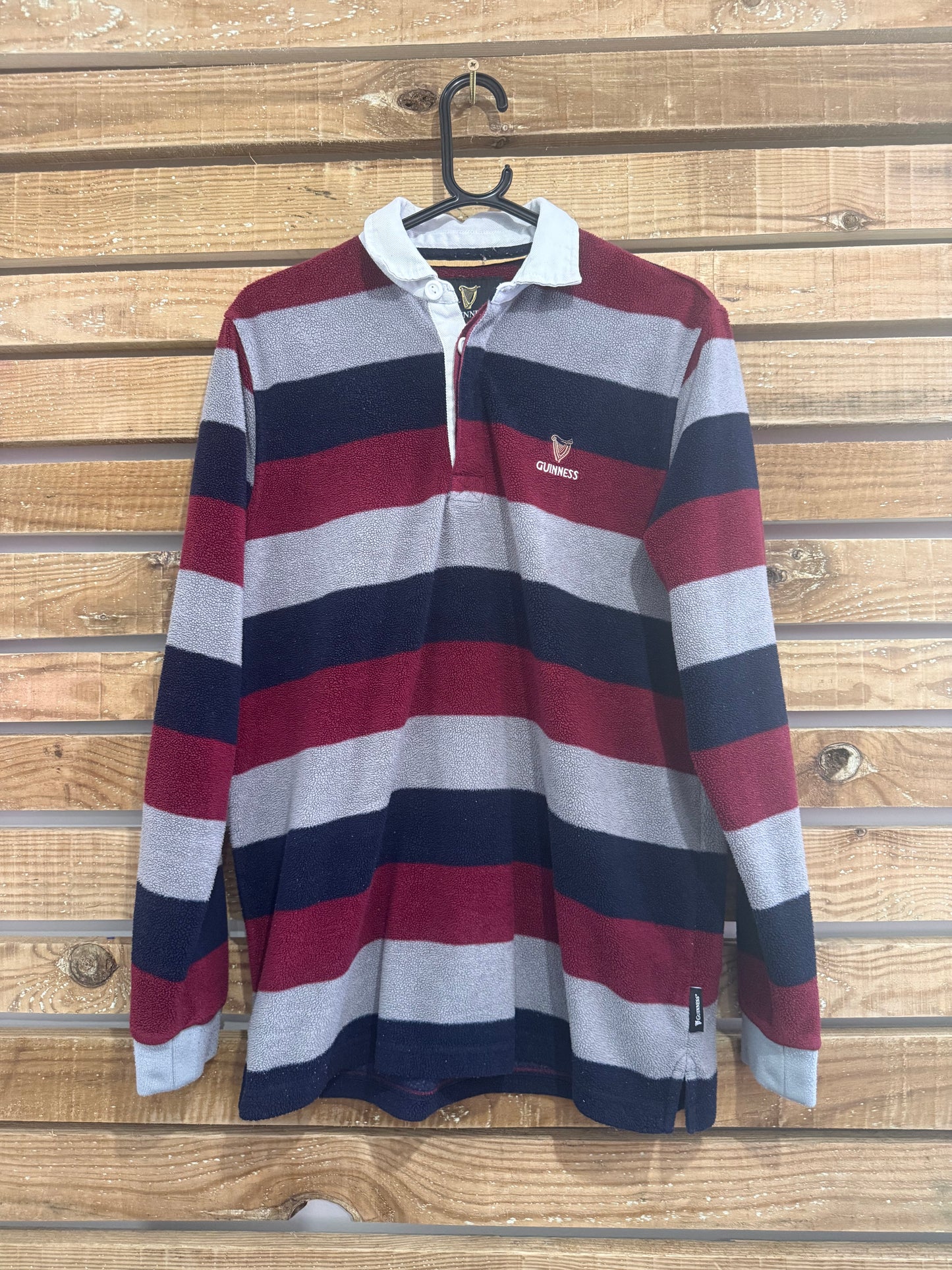 Vintage 90s Guinness Rugby Striped embroidered Shirt/ fleece. Size Medium.