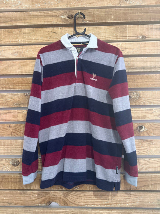 Vintage 90s Guinness Rugby Striped embroidered Shirt/ fleece. Size Medium.