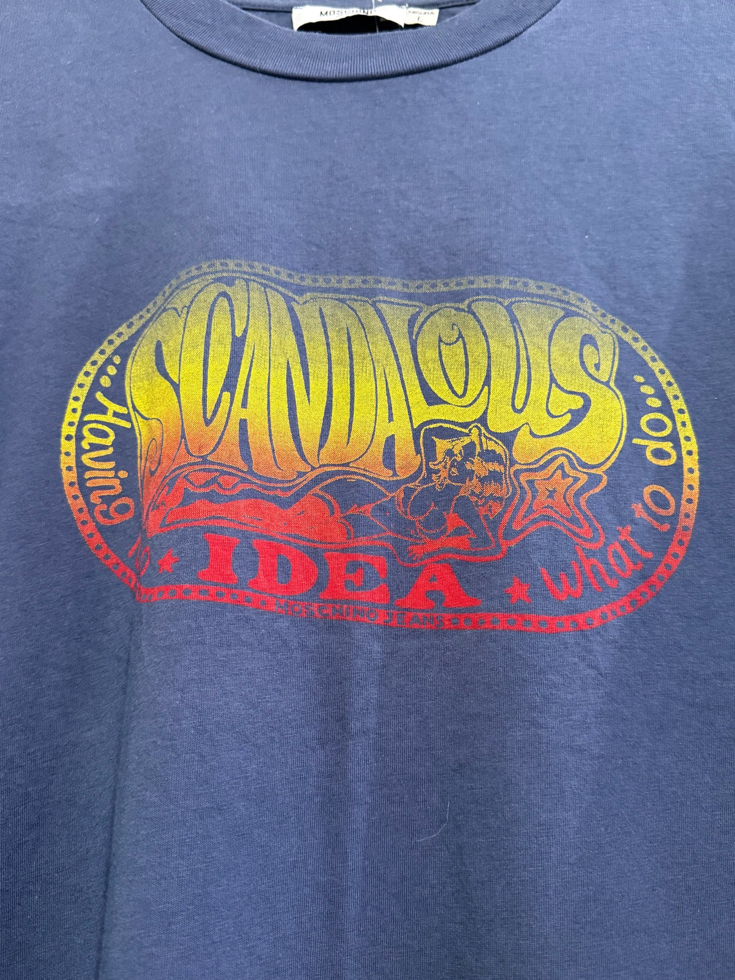 Vintage 90s RARE Moschino Scandalous motif T-shirt. Size Large. Rave.
