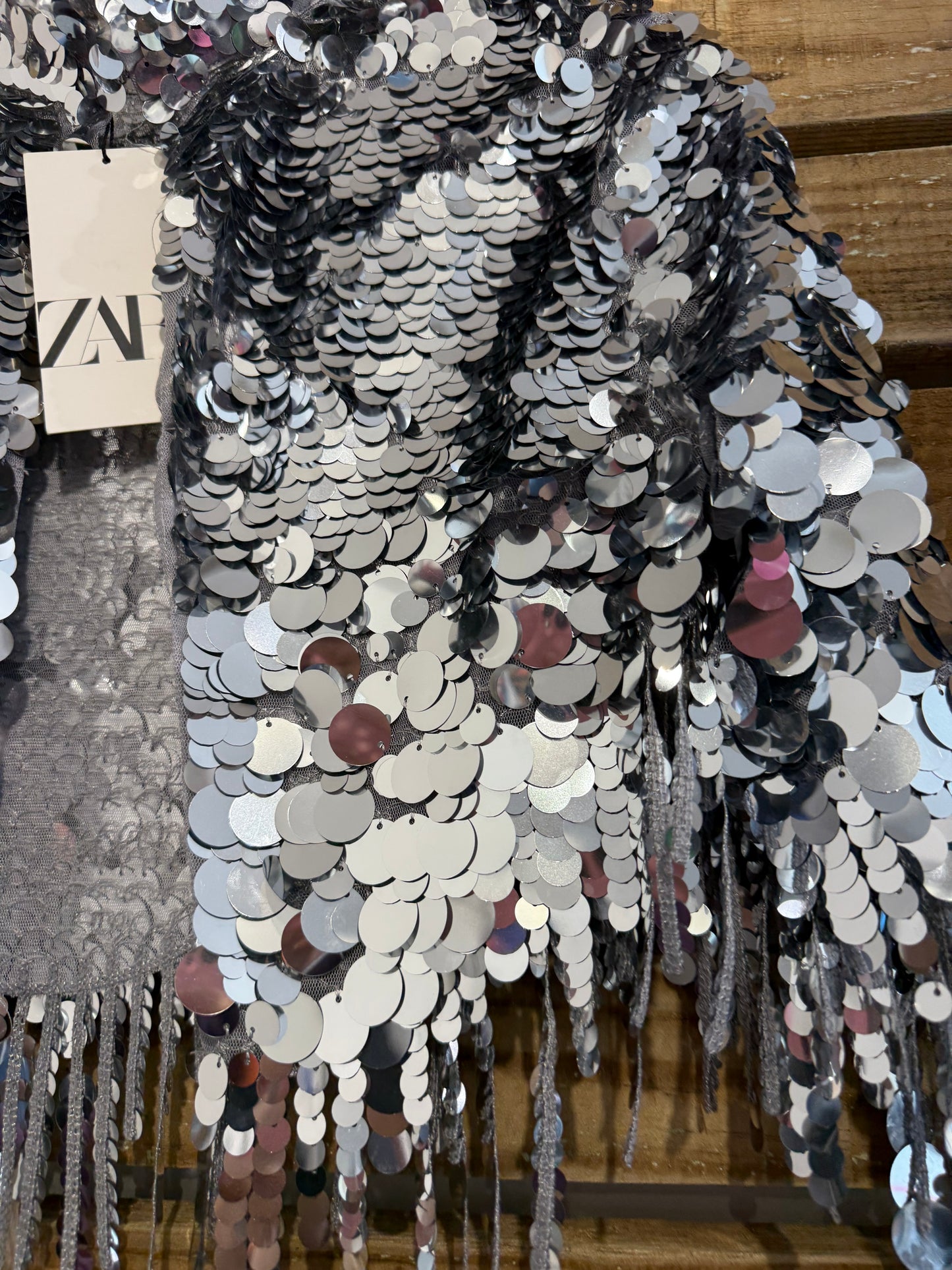 BNWT Zara cape/ shrug sequin jacket. Fringed. Silver. Festival/ summer/ party. Size Small-medium.